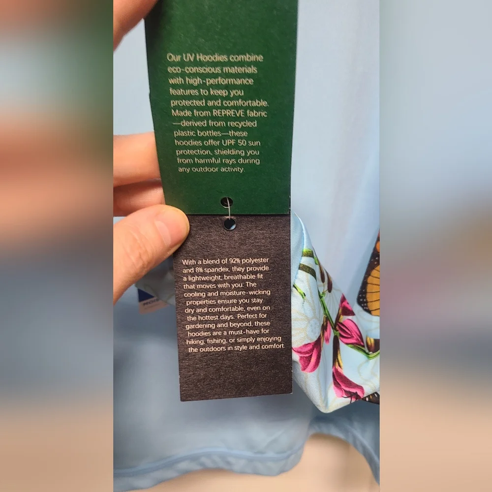 Light Blue UV Protection Hoodie Long Sleeve with Butterfly & Floral Sleeve Print - Picture 5 of 9